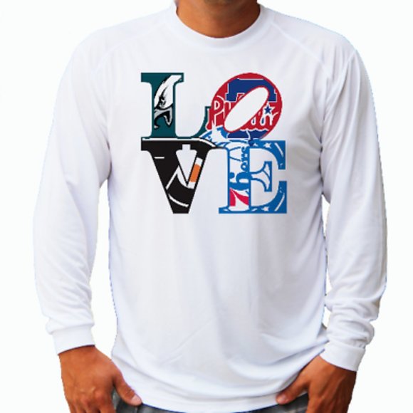 Love Philly Philadelphia Teams Long Sleeve UPF 50 T-Shirt Sport Combined Logo UV - Picture 1 of 1